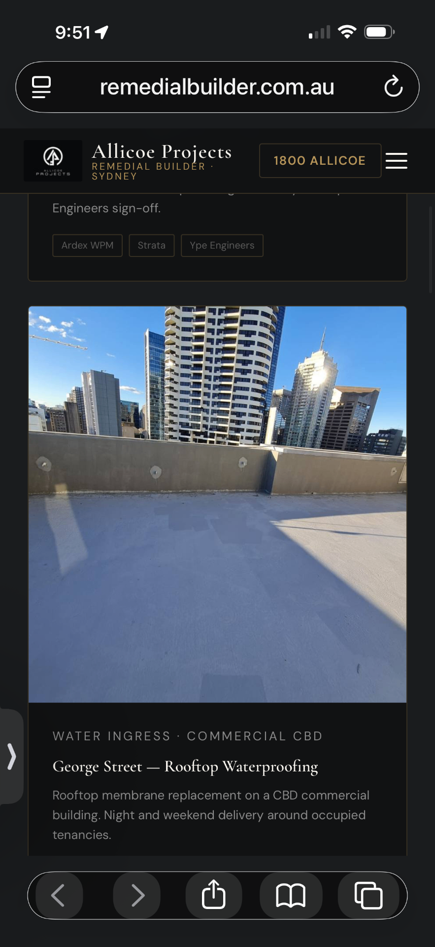 George Street, Sydney — 412-unit tower — Water ingress · Waterproofing · Live Board